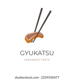 Vector Illustration Logo of Gyu Katsu Or Beef Katsu Eaten With Chopsticks