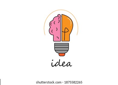 Vector illustration logo half light bulb and brain white background Symbol of creativity, creativity