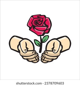 vector illustration logo of a hand giving rise to hope in the form of a rose