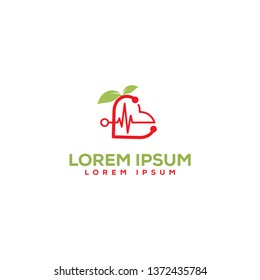 vector illustration logo heart leaves stethoscope in natural red green color flat design style