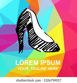 Vector Illustration Logo of Heels Shoes with Geometric Polygon Background for Isolated Graphic Design Outline, Sign, Symbol and more