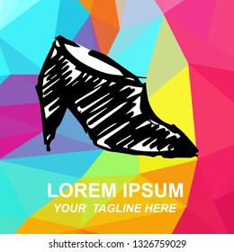 Vector Illustration Logo of Heels Shoes with Geometric Polygon Background for Isolated Graphic Design Outline, Sign, Symbol and more