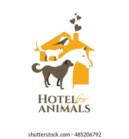 vector illustration. logo hotel for animals. cat, dog, parrot, horse frame. template for example a company logo help animals pet. stylish design graphics temporary housing