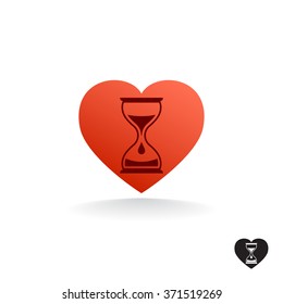 Vector illustration of a logo hourglasses in heart. Life time symbol.