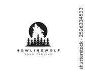 A vector illustration logo of an a howling wolf silhouette wilderness and adventure logo icon 