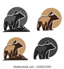 Vector illustration, logo icon. Birds and bears in brown and black