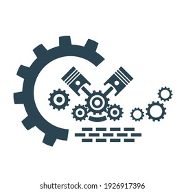 Vector illustration, logo, icon of car engine pistons and gears.