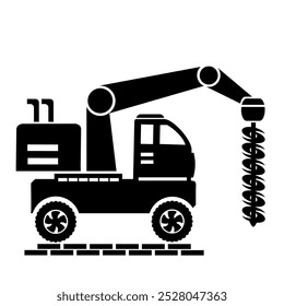 Vector illustration, logo, icon of a car and a drilling rig. The construction industry. Isolated on a white background.