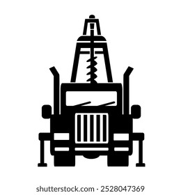 Vector illustration, logo, icon of a car and a drilling rig. The construction industry. Isolated on a white background.