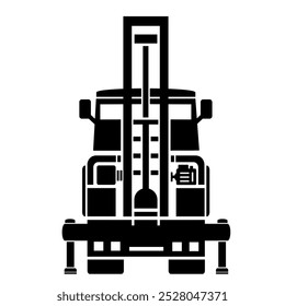 Vector illustration, logo, icon of a car and a drilling rig. The construction industry. Isolated on a white background.