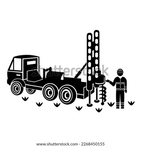 Vector illustration, logo, icon of the car and drilling rig. Construction industry. Isolated on a white background.