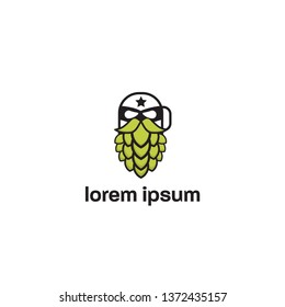 vector illustration logo icon character beer beard hops man head super hero mask green color in flat cartoon style design