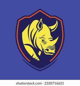 vector illustration of logo icon featuring a Rhino head and shield. representing the strength and identity of Rhinoceros brands