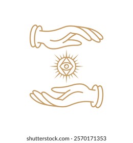 Vector illustration of logo and icon of hands. Used in tattoo, spa and beauty salons, magic, esotericism, occultism.