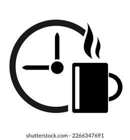 Vector illustration, logo, icon. A mug with a hot drink and a watch. Isolated on a white background.
