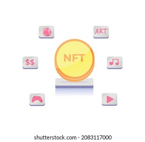 Vector illustration of logo icon NFT non-fungible tokens technology for cryptocurrency.