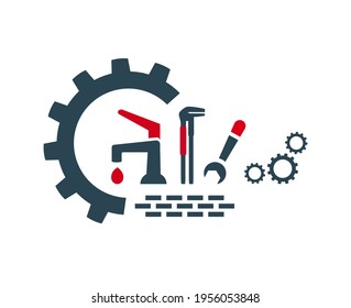 Vector illustration of the logo, the icon of plumbing works. Construction.	