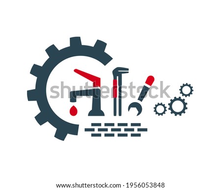 Vector illustration of the logo, the icon of plumbing works. Construction.	