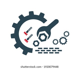  Vector illustration of the logo, the icon of repair and installation works. Isolated on a white background.