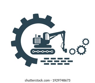 Vector illustration of a logo, an icon of a tractor, machinery, equipment for the forest industry and logging.