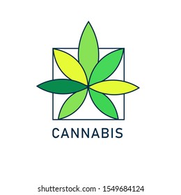 Vector illustration of a logo with the image of cannabis and marijuana. Possible for use in the cbd oil logo.