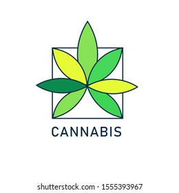 Vector illustration of a logo with the image of cannabis and marijuana. Possible for use in the cbd oil logo.