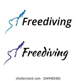 Vector illustration. Logo with the image of a man in fins and the inscription "Freediving" on a transparent background