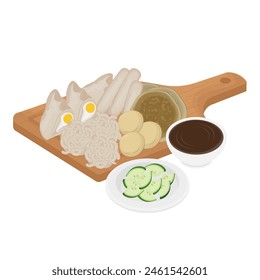 Vector illustration logo Indonesian food Pempek on a wooden base