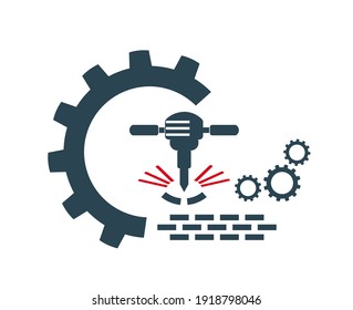 Vector illustration of the logo, a jackhammer icon for construction. An element of construction production.