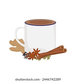 Vector Illustration logo Karak Milk Chai with various herbs 