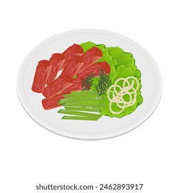 Vector Illustration logo Korean beef barbecue Chadolbaegi with fresh vegetables