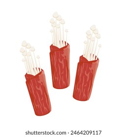 Vector Illustration logo Korean beef barbecue Chadolbaegi with Fresh enoki mushroom