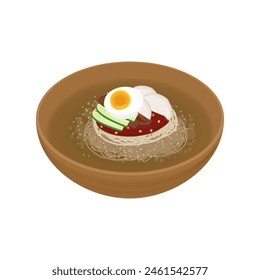 Logo de la Ilustración vectorial Fideos fríos coreanos bibim naengmyeon o Hamheung Naengmyeon