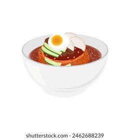 Vector illustration logo Korean cold noodles bibim naengmyeon on a bowl