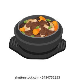 Ilustración vectorial logo Comida coreana Galbi jim costillas cortas estofadas en un tukbaegi