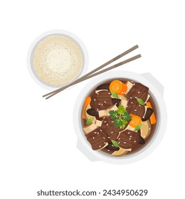 Vector illustration logo Korean Food Galbi jjim Braised Short Ribs with added rice