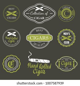 Vector Illustration with logo and labels. Simple symbols tobacco, cigar. Traditions of smoke. Decorative elements, icon for your design. Gentleman style.