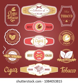 Vector Illustration with logo and labels. Simple symbols tobacco, cigar. Traditions of smoke. Decorative elements, icon for your design. Gentleman style.