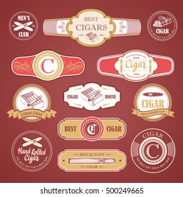 Vector Illustration With Logo And Labels. Simple Symbols With Tobacco And Cigar. Traditions Of Smoke. Decorative Elements And Icon For Your Design. Gentleman Style.