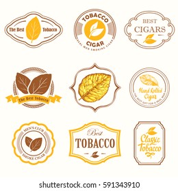 Vector Illustration with logo and labels. Simple symbols tobacco, cigar. Traditions of smoke. Decorative elements, icon for your design. Gentleman style.