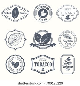 Vector Illustration with logo and labels. Simple symbols tobacco, cigar. Traditions of smoke. Decorative elements, icon for your design. Gentleman style.