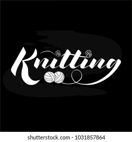 Vector illustration logo lettering knitting for shop, notebook, sticker, copybook, notepad, sketchbook. for hand made shop, exhibition, master class, training and knit design project. Trend font 