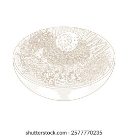 Vector Illustration Logo Line art Makguksu or Korean Spicy Buckwheat Noodles