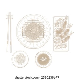 Vector Illustration Logo Line art Top View Cold Tenzaru Soba