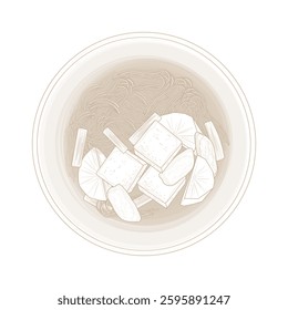Vector Illustration Logo Line art Top View Korean Potato Soup Gamjaguk 