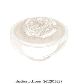 Vector Illustration Logo Line art Yukgaejang Korean Spicy Beef Soup on a Bowl 