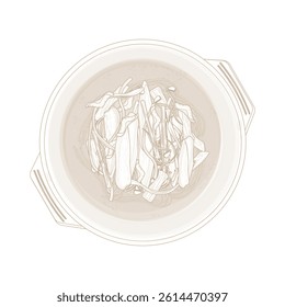 Vector Illustration Logo Line art Top View Yukgaejang Korean Spicy Beef Soup