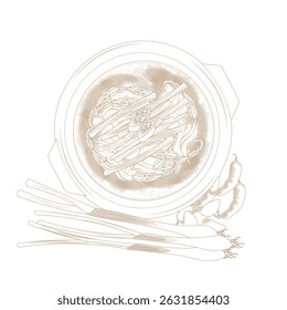 Vector Illustration logo Line art Top View Korean Traditional Soup Chueotang