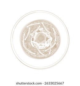 Vector Illustration logo Line art Top View Gyeran Bap Korean Egg Rice on a Plate