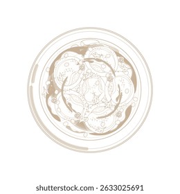 Vector Illustration logo Line art Top View Dahi Vada or Dahi Bhalla Chaat